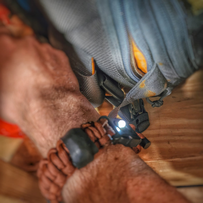 Load image into Gallery viewer, Urban Carry Strap - EDC Bracelet with Pry Bar, Firestarter, Kevlar Saw and Cuff Key or LED Flashlight.