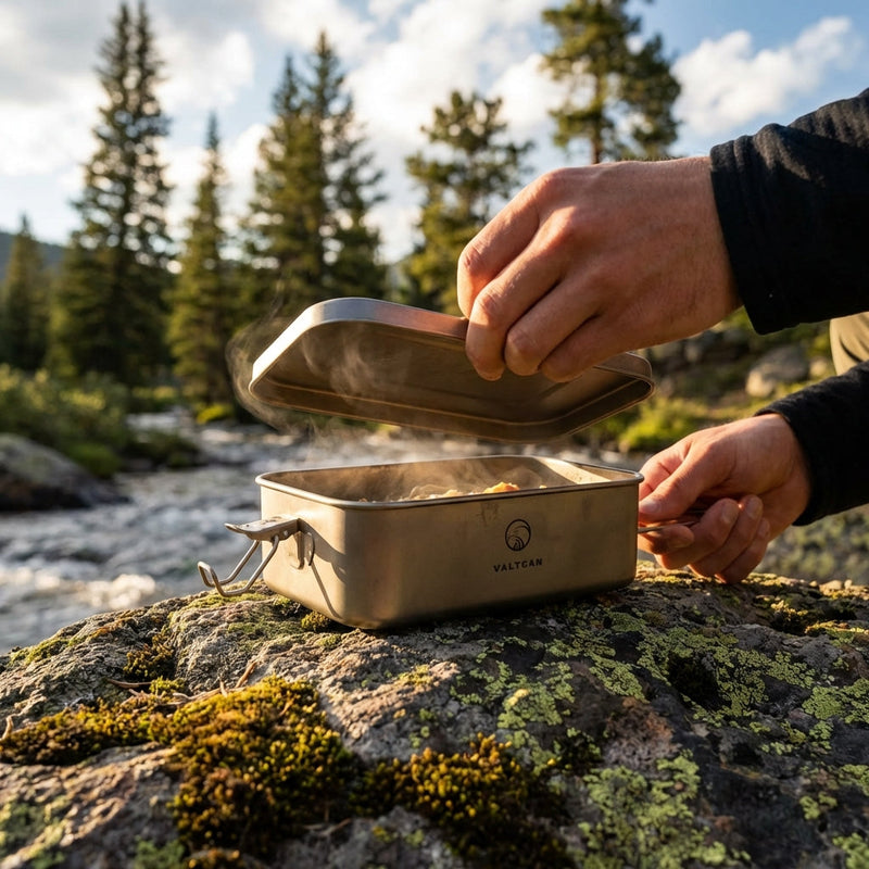 Load image into Gallery viewer, Reheat Over Fire. Same Box. 1200ml Titanium Bento · Airtight leakproof seal · Reheatable on open flame · 9 oz