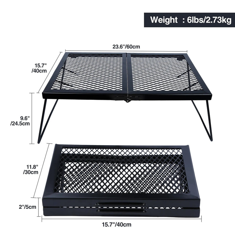 Load image into Gallery viewer, Portable Heavy Duty Folding Steel Campfire Grill Grate for Outdoor Cooking, Black