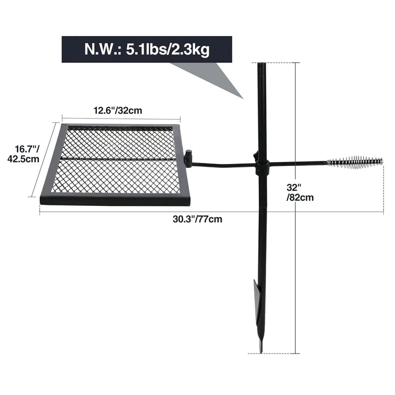Load image into Gallery viewer, Folding Swivel Campfire Grill Heavy Duty Steel Grate with Carrying Bag for Outdoor Open Flame Cooking