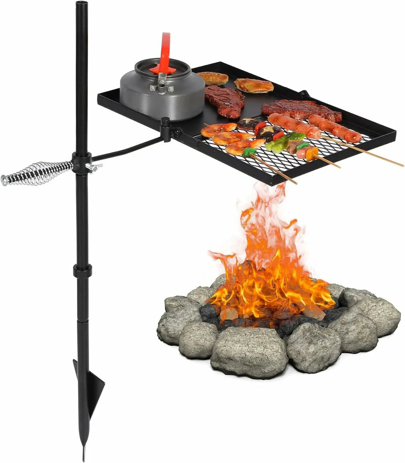 Load image into Gallery viewer, Folding Swivel Campfire Grill Heavy Duty Steel Grate with Carrying Bag for Outdoor Open Flame Cooking