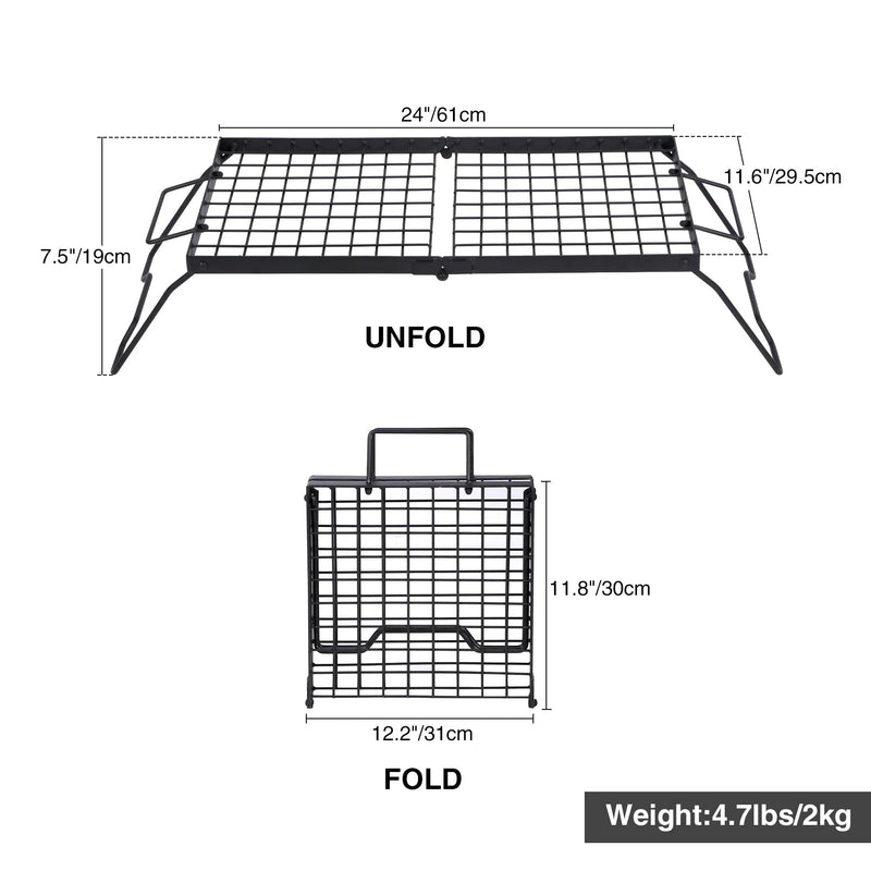 Load image into Gallery viewer, Portable Heavy Duty Folding Steel Campfire Grill Grate for Outdoor Cooking, Black