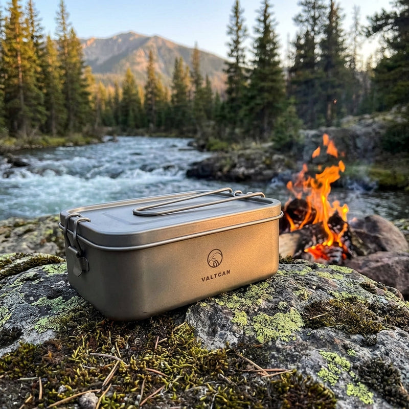 Load image into Gallery viewer, Reheat Over Fire. Same Box. 1200ml Titanium Bento · Airtight leakproof seal · Reheatable on open flame · 9 oz