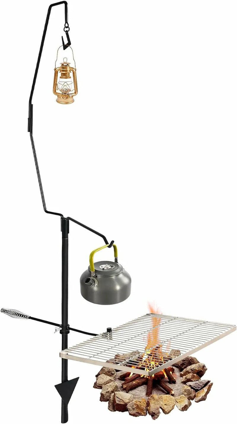 Load image into Gallery viewer, Folding Swivel Campfire Grill Heavy Duty Steel Grate with Carrying Bag for Outdoor Open Flame Cooking