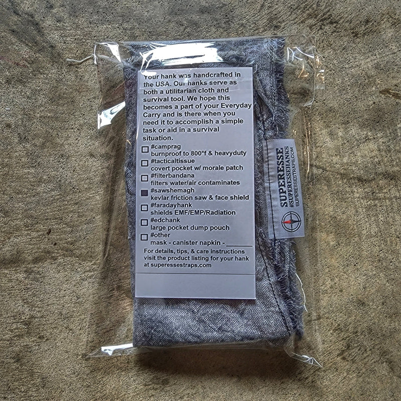 Load image into Gallery viewer, Saw Shemagh: Firestarter sewn button, built-in Kevlar Utility Saw, Fire Tinder border.