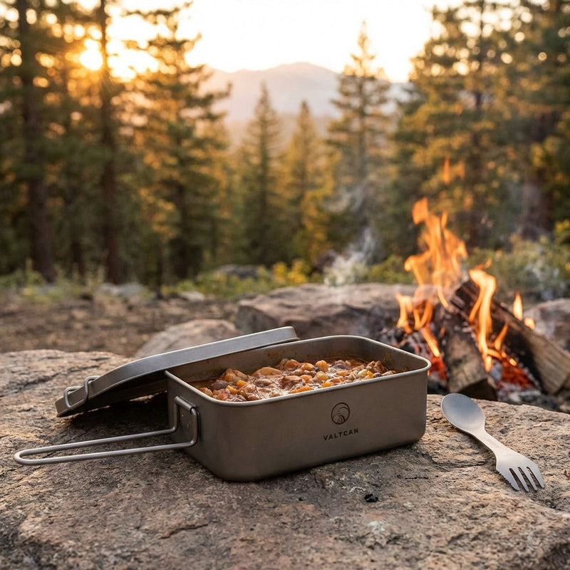 Load image into Gallery viewer, Reheat Over Fire. Same Box. 1200ml Titanium Bento · Airtight leakproof seal · Reheatable on open flame · 9 oz