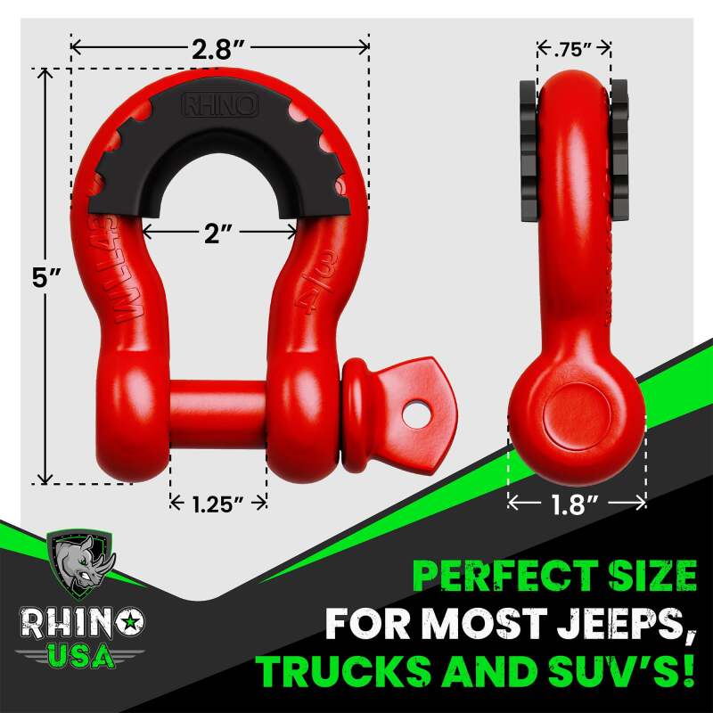 Load image into Gallery viewer, Rhino USA 3/4In D-Ring Shackle Set (2-Pack)(Red)