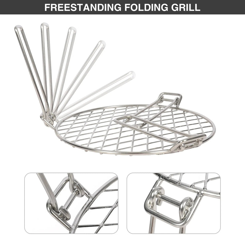 Load image into Gallery viewer, Portable Round Campfire Grill Grate with Foldable Legs, 12”