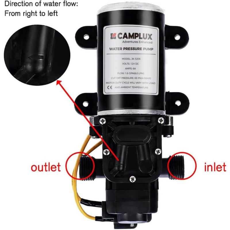 Load image into Gallery viewer, Camplux 12V Water Pump 65PSI DC 1.6GPM 6LPM Diaphragm