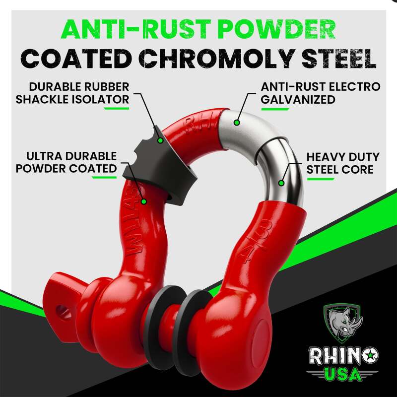 Load image into Gallery viewer, Rhino USA 3/4In D-Ring Shackle Set (2-Pack)(Red)