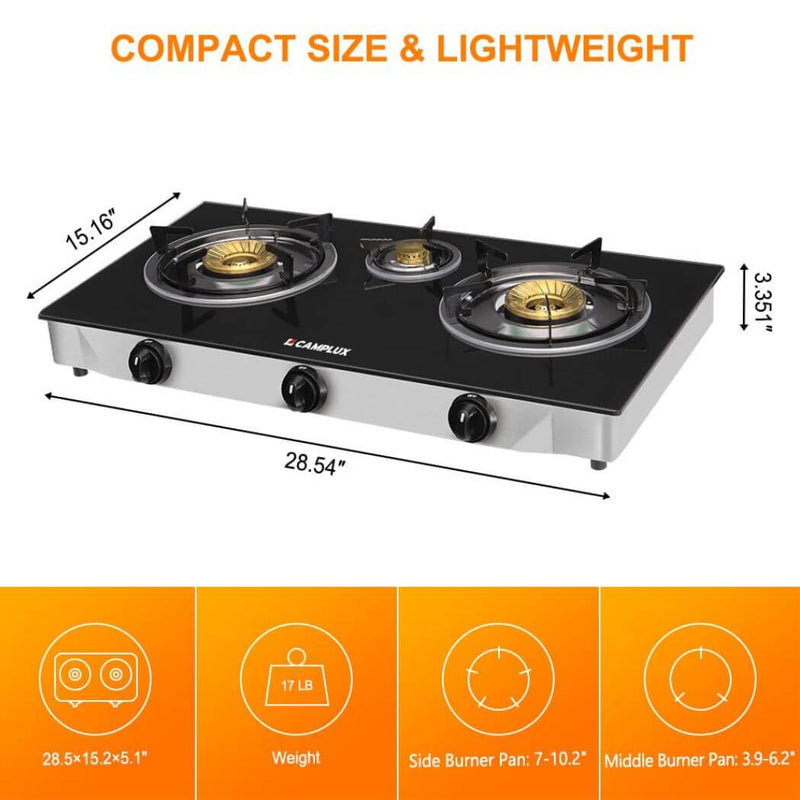 Load image into Gallery viewer, 21,600BTU 3 Burners Tempered Glass Portable Stoves for Camping