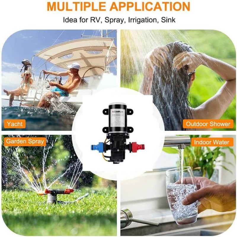 Load image into Gallery viewer, Camplux 12V Water Pump 65PSI DC 1.6GPM 6LPM Diaphragm