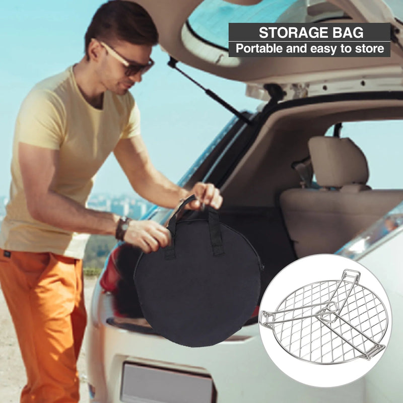 Load image into Gallery viewer, Portable Round Campfire Grill Grate with Foldable Legs, 12”