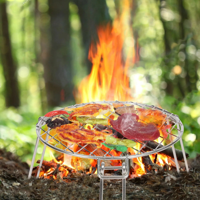 Load image into Gallery viewer, Portable Round Campfire Grill Grate with Foldable Legs, 12”