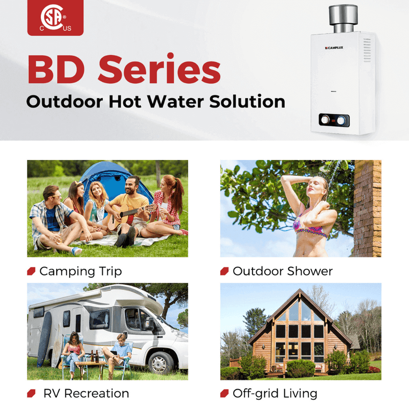 Load image into Gallery viewer, Camplux BD264C Tankless Propane Water Heater With Rain Cap