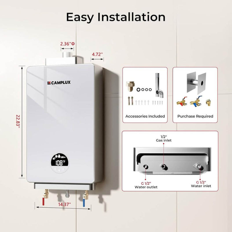 Load image into Gallery viewer, 3.18 GPM Indoor Propane Tankless Water Heater with Wall Thimble, White