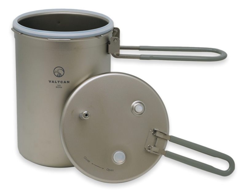 Load image into Gallery viewer, Valtcan 1800ml Titanium Pressure Pot Perfect Rice. Any Flame. Any Altitude. 35 kPa Locking Lid · Rice in 20 Minutes · 1.3 lbs
