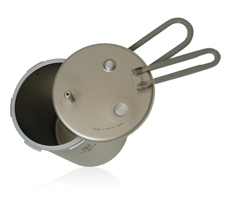 Load image into Gallery viewer, Valtcan 1800ml Titanium Pressure Pot Perfect Rice. Any Flame. Any Altitude. 35 kPa Locking Lid · Rice in 20 Minutes · 1.3 lbs