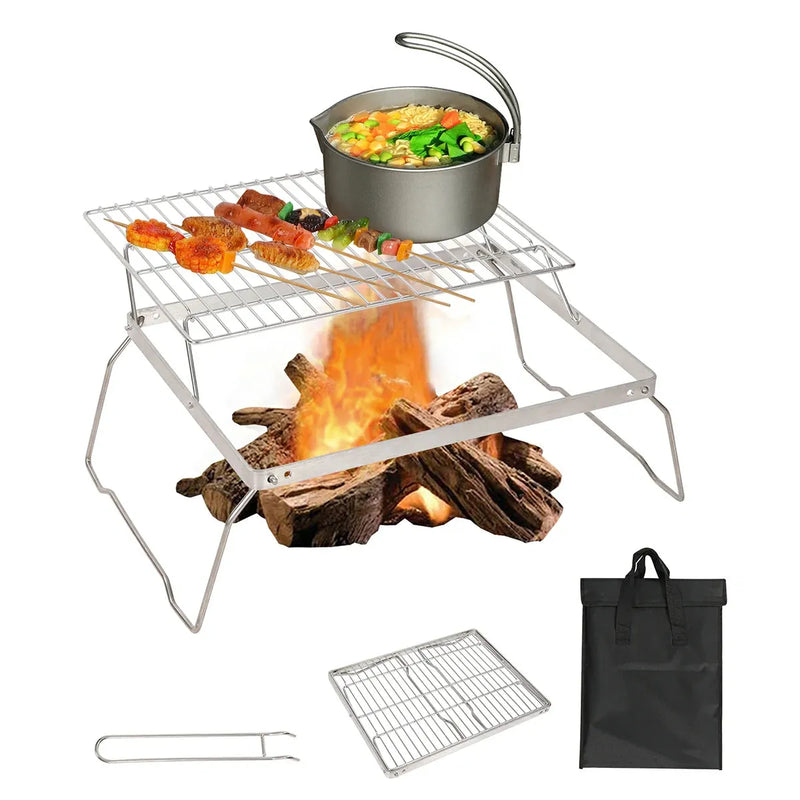 Load image into Gallery viewer, REDCAMP Folding Campfire Grill Grate With Translational Cooking Racks
