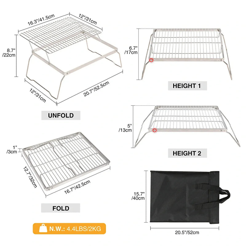 Load image into Gallery viewer, REDCAMP Folding Campfire Grill Grate With Translational Cooking Racks