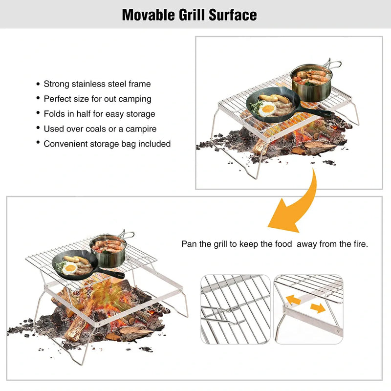 Load image into Gallery viewer, REDCAMP Folding Campfire Grill Grate With Translational Cooking Racks