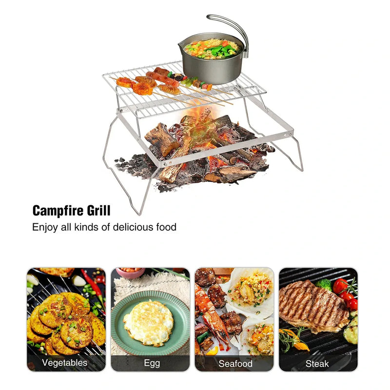 Load image into Gallery viewer, REDCAMP Folding Campfire Grill Grate With Translational Cooking Racks