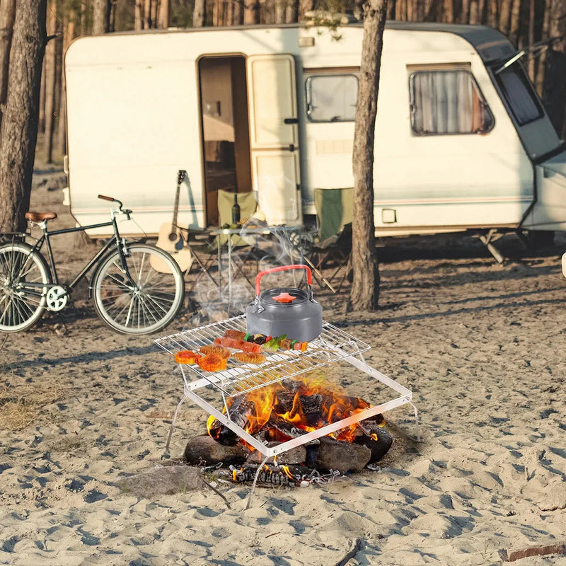 Load image into Gallery viewer, REDCAMP Folding Campfire Grill Grate With Translational Cooking Racks