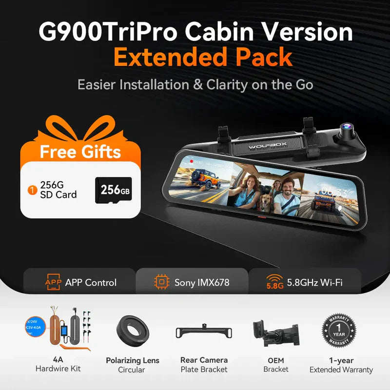 Load image into Gallery viewer, G900 TriPro 4K+2.5K+1080P 3 Channel Cabin Monitor Mirror Dash Cam
