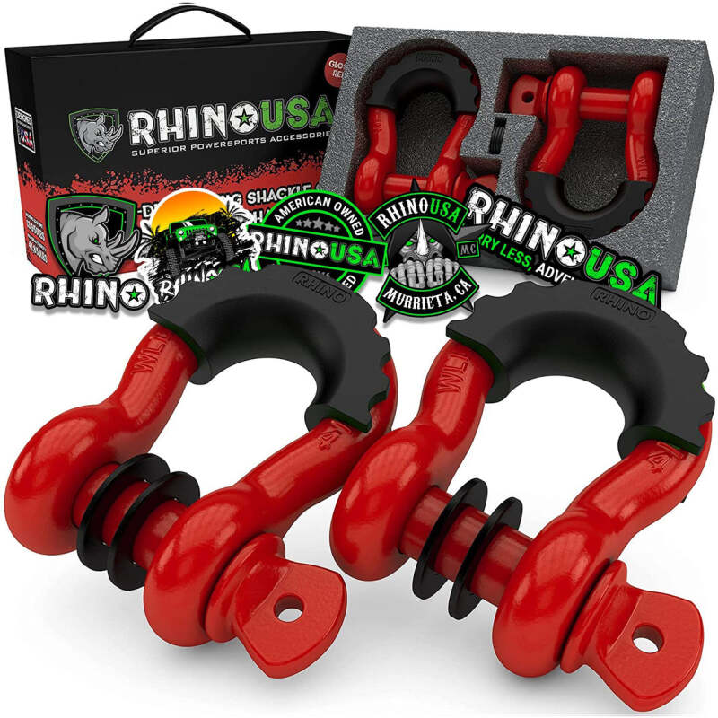 Load image into Gallery viewer, Rhino USA 3/4In D-Ring Shackle Set (2-Pack)(Red)