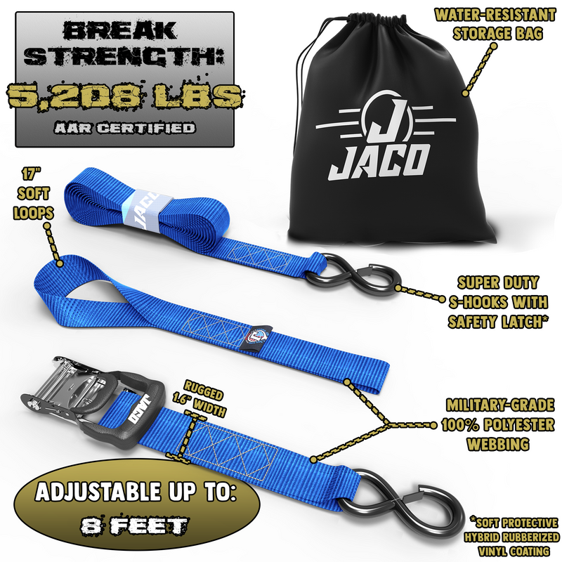Load image into Gallery viewer, Heavy Duty Ratchet Tie Down Straps with Soft Loops (1.6" x 8 ft) | AAR Certified Break Strength (5,208 lbs)