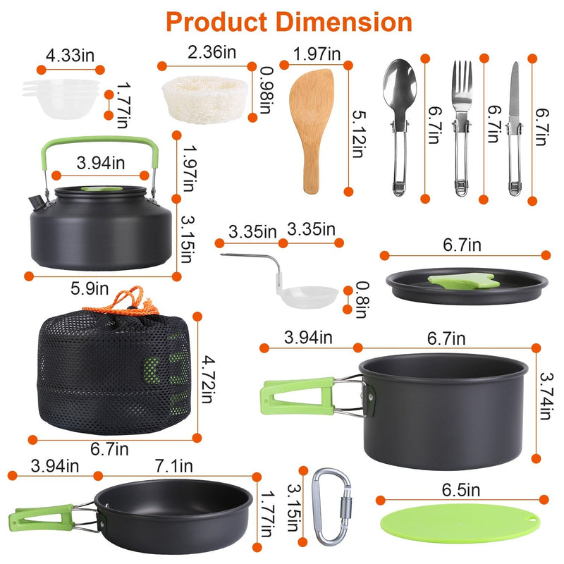 Load image into Gallery viewer, 16Pcs Camping Cooking Ware Set Camping Stove Cookware Kit Aluminum Pot Pan Kettle Set with Bowls Knife Fork Spoon Carabiner Spatula Cutting Board for Hiking Picnic Outdoor