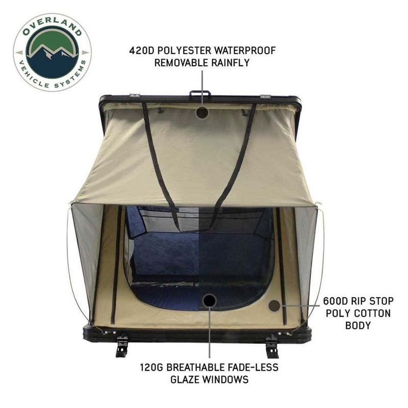 Load image into Gallery viewer, LD TMON Clamshell Aluminum Hard Shell Roof Top Tent - 2 Person Capacity, Tan Body & Green Rainfly