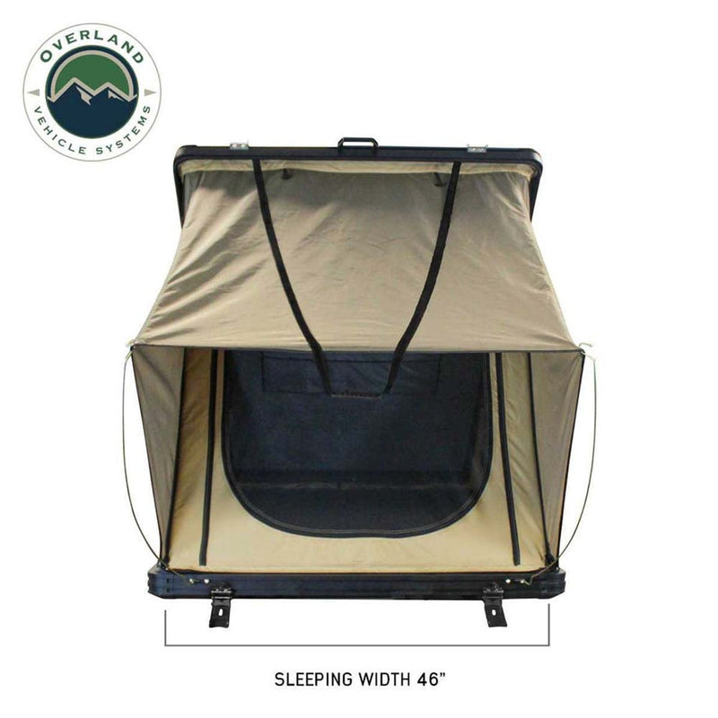 Load image into Gallery viewer, LD TMON Clamshell Aluminum Hard Shell Roof Top Tent - 2 Person Capacity, Tan Body & Green Rainfly