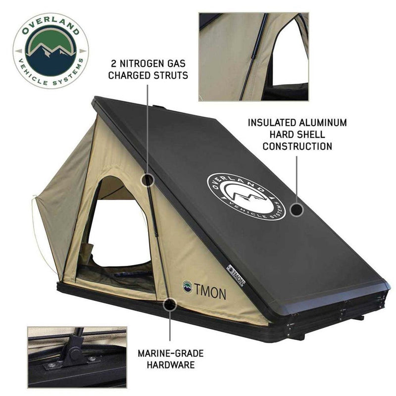 Load image into Gallery viewer, LD TMON Clamshell Aluminum Hard Shell Roof Top Tent - 2 Person Capacity, Tan Body & Green Rainfly