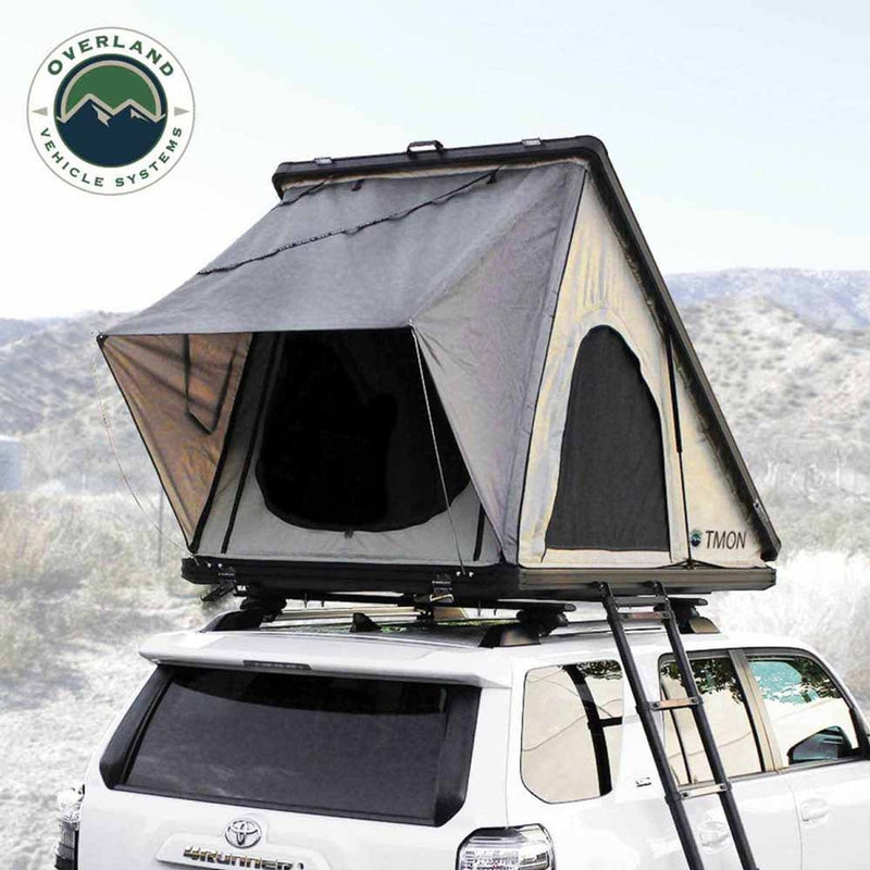 Load image into Gallery viewer, LD TMON Clamshell Aluminum Hard Shell Roof Top Tent - 2 Person Capacity, Tan Body & Green Rainfly