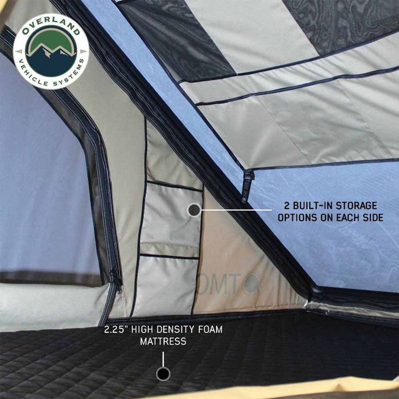 Load image into Gallery viewer, LD TMON Clamshell Aluminum Hard Shell Roof Top Tent - 2 Person Capacity, Tan Body & Green Rainfly