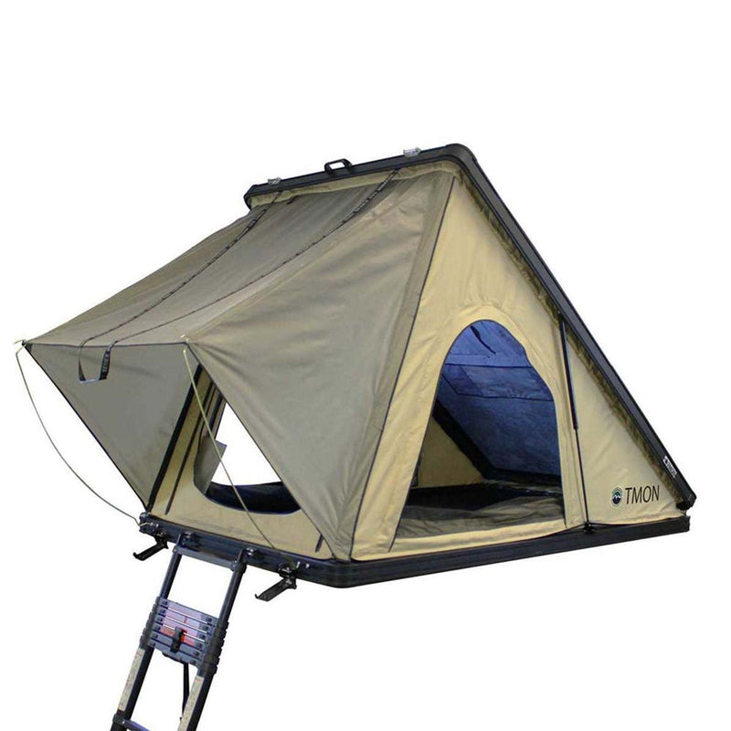 Load image into Gallery viewer, LD TMON Clamshell Aluminum Hard Shell Roof Top Tent - 2 Person Capacity, Tan Body & Green Rainfly