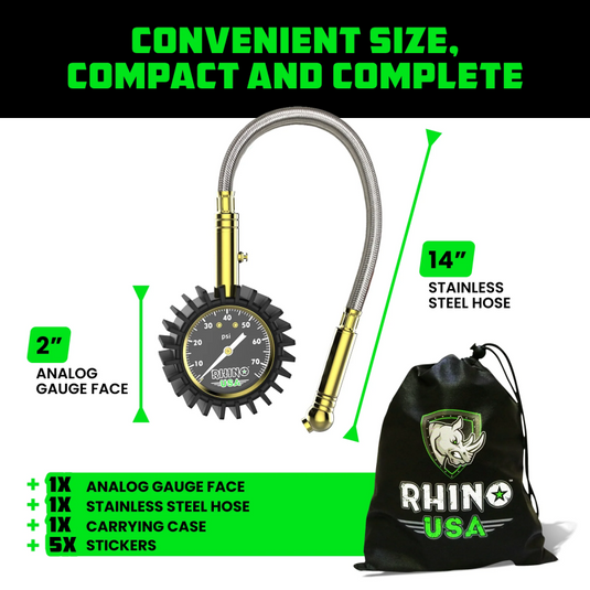 Rhino USA 75 Psi Analog Heavy Duty Tire Pressure Gauge