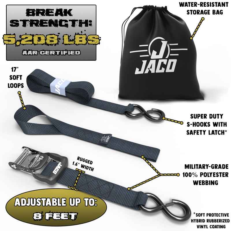 Load image into Gallery viewer, Heavy Duty Ratchet Tie Down Straps with Soft Loops (1.6&quot; x 8 ft) | AAR Certified Break Strength (5,208 lbs)
