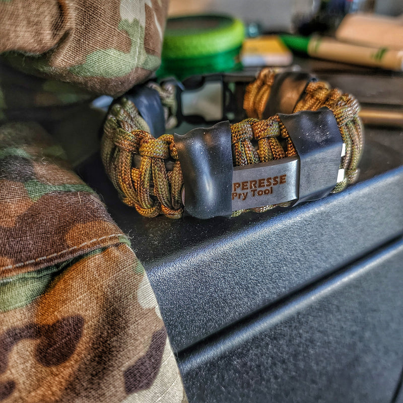 Load image into Gallery viewer, Urban Carry Strap - EDC Bracelet with Pry Bar, Firestarter, Kevlar Saw and Cuff Key or LED Flashlight.
