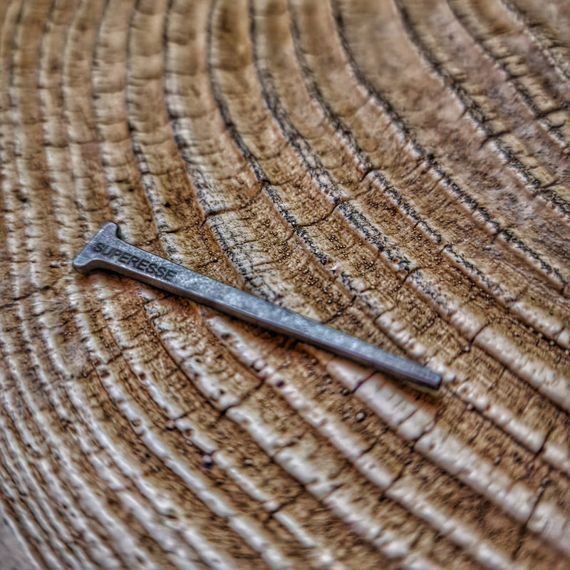 Load image into Gallery viewer, Shelter Nail - Titanium &amp; Steel Wrought Hammering Spike for Trail and Utility Tasks
