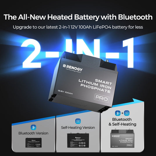 12V 100Ah Pro Smart Lithium Iron Phosphate Battery w/Bluetooth & Self-heating Function