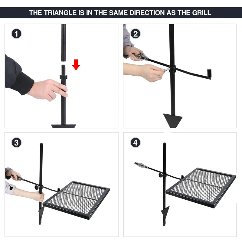 Load image into Gallery viewer, Folding Swivel Campfire Grill Heavy Duty Steel Grate with Carrying Bag for Outdoor Open Flame Cooking
