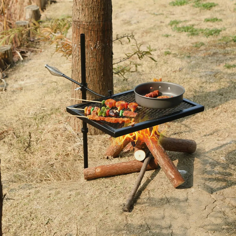 Load image into Gallery viewer, Folding Swivel Campfire Grill Heavy Duty Steel Grate with Carrying Bag for Outdoor Open Flame Cooking
