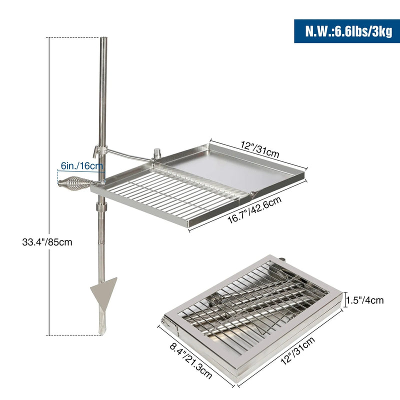 Load image into Gallery viewer, Folding Swivel Campfire Grill Heavy Duty Steel Grate with Carrying Bag for Outdoor Open Flame Cooking
