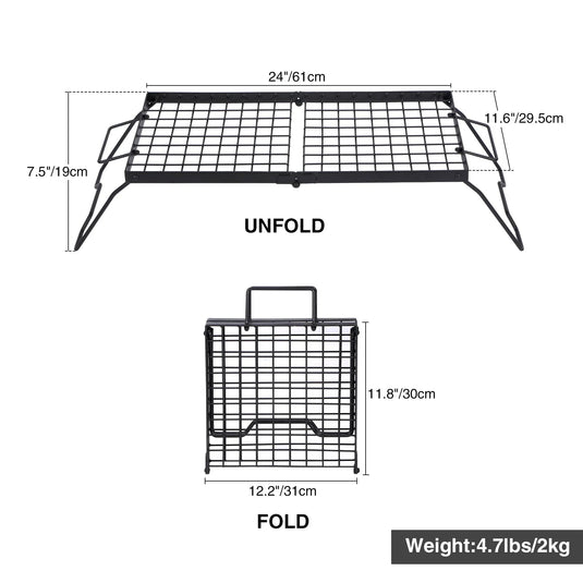 Portable Heavy Duty Folding Steel Campfire Grill Grate for Outdoor Cooking, Black