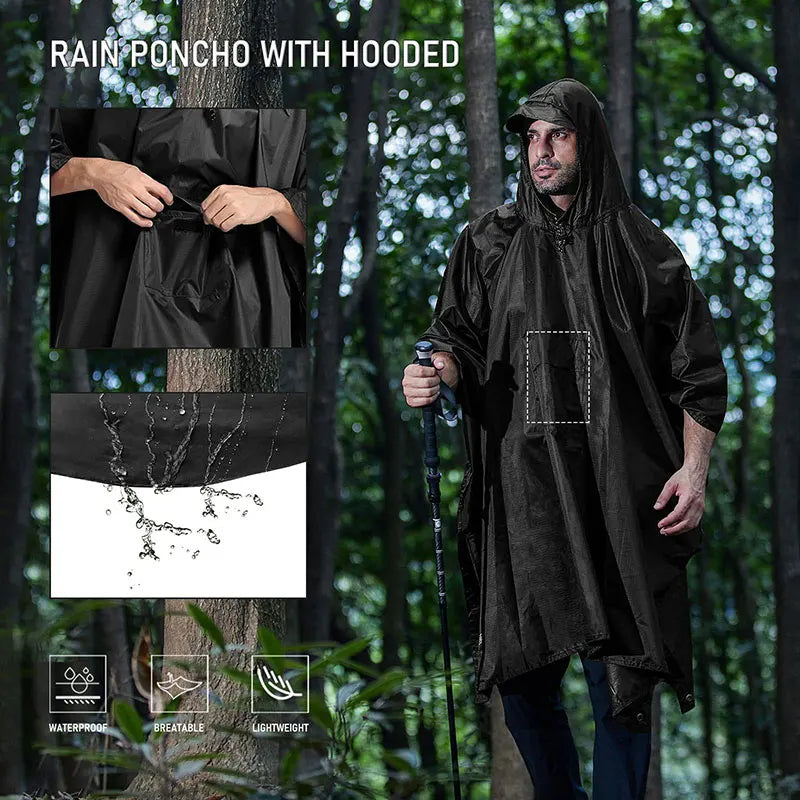 Load image into Gallery viewer, 3 In 1 Outdoor Military Raincoat Hooded Sleeve Waterproof Rain Poncho Motorcycle Rain Cover Camping Hiking Travel Rainwear Tent
