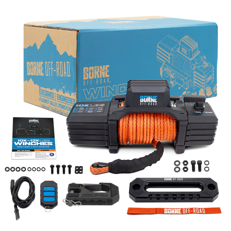 Load image into Gallery viewer, Borne Off-Road 10K Winch - Orange Synthetic Rope
