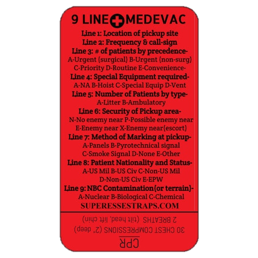 Load image into Gallery viewer, 9 Line MedEvac Decal - U.S. Military Truncated Medical Evacuation Reference Sticker &amp; CPR
