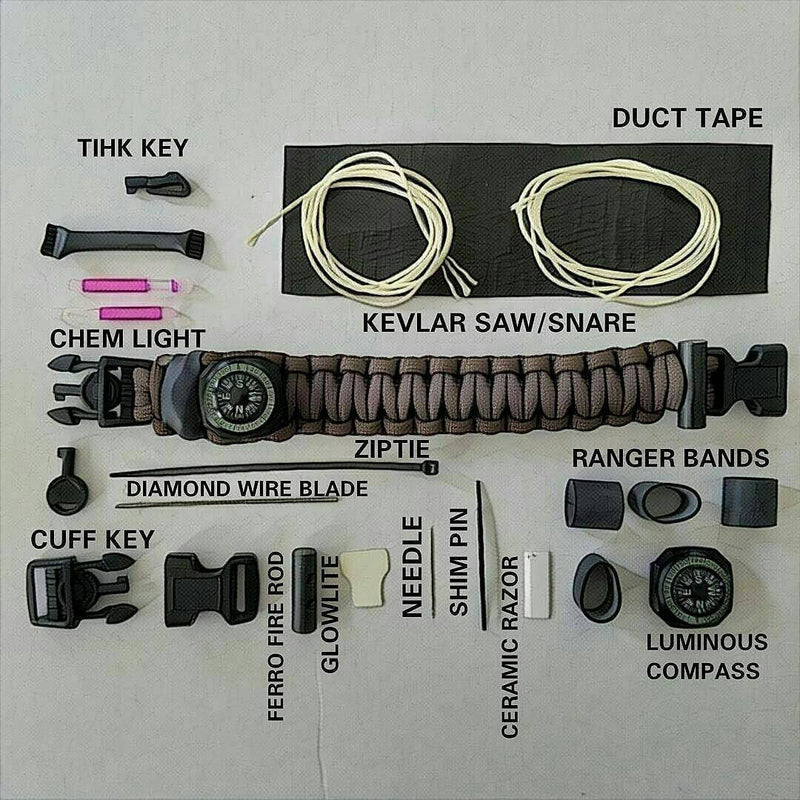 Load image into Gallery viewer, The Escape Evade Pathfinder: Military &amp; Tactical Strap w/ SERE kit, Compass, Kevlar Saw, Cuff Key.
